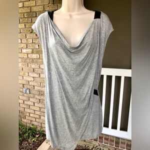 WHITE HOUSE BLACK MARKET Gray & Faux Black Leather Sleeveless “Wrap” Top XL